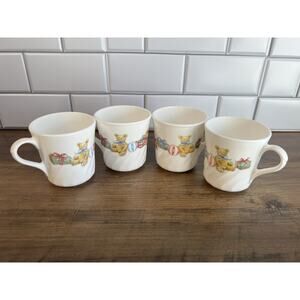 4 Vintage CorningWare HOLIDAY MAGIC White Swirl Mugs Cups Bear Gifts Christmas